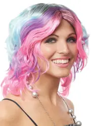 Short Curly Pastel Rainbow Womens Costume Wig