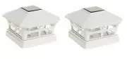 2 Pcs White Solar Garden Cap Post Light 4X4 Plastic 2 Bright SMD LED Cap Light