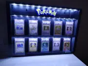 Custom Graded Card Display Case For Pokemon LED lights Wall Cabinet Holds 10 PSA
