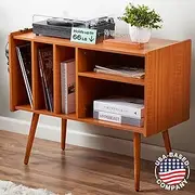 LOFT + IVY Record player stand with vinyl storage - USA company - Includes Album Holder and Headphone Hooks - record player table with album storage for up to 220 Records