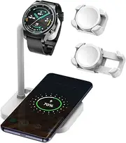 AODUKE 2 in 1 Wireless Charger Stand for Samsung/Apple/Google Charging Dock, for Huawei GT/Samsung Galaxy/Pixel/Garmin/Diesel/Fossil/Fitbit/Skagen/Michael/Galaxy/GT Watch Bracket Base(02SW-B)