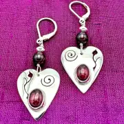 Sterling Silver Heart Garnet Earrings/Hand crafted by Sassi LaMuth Jewelry