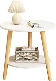 Round Coffee Table for Living Room,End Tables for Living Room, Side Tables Solid Wood Legs with 2-Tier Storage Shelf Circle Design, 16 x 16 x 20 Inch, (White)