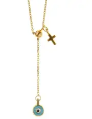 [Mocha] Gregio Simply Me Tiny Shiny Yg Necklace With Evil Eye And Cross Charm in Gold