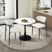 Oikiture 60cm Round Dining Table with 2x Dining Chairs Boucle White&Black
