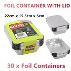 30x Aluminium Foil Containers Lids Tray Takeaway Baking Oven Roasting Pan Small