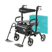 Helavo 2 in 1 Walker Wheelchair Combo - Foldable Aluminum Rollator with Footr...