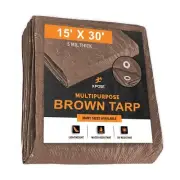 Lightweight Brown Poly Tarp 15' x 30' Multipurpose Protective Cover, Drop Clo...