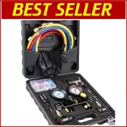 Heavy Duty AC R1234YF/R134A Gauge Set with 5FT Hoses - Portable & Reliable