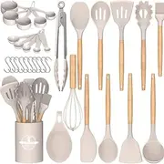 Kitchen Utensil Set（33- Piece）,446°F Heat Resistant, Non-Stick Cookware,Multi Functional Silicone Cooking Utensils Set with Wooden Handles for Cooking, Baking