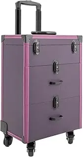 [TOWOHIPPKI] Makeup Train Case, Rolling Makeup Trolley Case, Nail Polish Organizer, Jewelry Travel Cosmetic Train Case w/ 4-Wheel and 2 Key for Manicurists, Makeup Artists,Purple