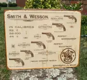 Smith and Wesson Revolvers Springfield Mass Tin Metal Sign Extracting Shell Auto