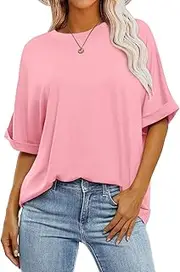 [Awemeal] Women's Summer Oversize T-Shirt Short Sleeve Crew Neck Basic T-Shirt Top Plain Tee Shirts Blouse Loose Top Blouse Shirt Casual Sport Holiday Trendy Fashion Clothing