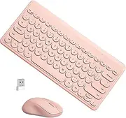Keyboard and Mouse Combo,2.4G Wireless 79 Cute Round Keys Small Keyboards Silent and 1600 DPI Optical Mice Set (Pink)