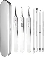 7-Piece Blackhead Remover Set, Acne Squeezer Set, Acne Tweezers Stainless Steel Blackhead Remover Set, Acne Whiteheads, Blackhead Remover with Stainless Steel Box, Suitable for All Skin Types