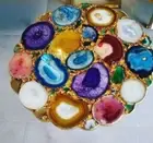 Round Multi Color Agate Stone Coffee Table Top Unique Side Table for Hotel Decor