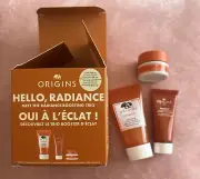 ORIGINS HELLO, RADIANCE - Boosting Trio Set -Ginzing Scrub,Gel Cream, Eye Cream
