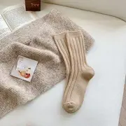 Striped Plain Mid-Calf Socks Dark Camel - One Size