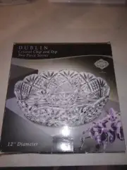 Godinger Dublin Crystal 12" Chip and Dip Two Piece Server In Box