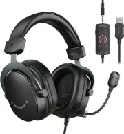 FIFINE Gaming Headset for PC, USB Headset with 3.5mm Headphones Jack, Black