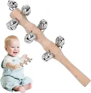 Wooden Jingle Hand Bells - Percussion Musical Instrument Toy Rattle - Jingle Bells Stick with Wooden Handle for Dancing Concerts Stage Performance Birthday