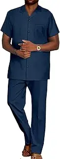 [SEA&ALP] African Solid Walking Suits for Men 2 Piece Shirt Pants Set Beach Loose Linen Dashiki Outfits Casual Tracksuit