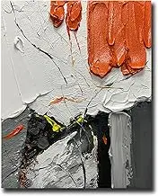 AZAVY Art,16x20Inch Textured Hand Painted Canvas Wrapped Oil Painting Small Size Wall Art Orange White Black Abstract Canvas Painting Modern Artwork Oil Hand Painting Home Interior Decor
