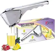 Kikmik Stainless Steel Lemon Squeezer - Handheld citrus Squeeze Manual Juicer with Space-Saving Ergonomics Design & Sideways Pivot for Maximum Juice Yield- (Silver).