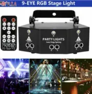 Remote 9-Eyes RGB LED Projector Laser Light DMX Scan Strobe DJ Stage Party Light