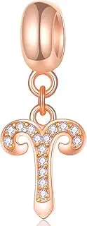 EMOSTAR Zodiac Sign Charms fits European Charm Bracelet – Rose Gold 925 Sterling Silver Necklace Pendant, 12 Horoscope Constellation Dangle CZ Birthstone Beads, Gifts for Women/Men/Birthday