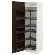 METOD high cabinet with pull-out larder, white/Sinarp brown, 60x60x200 cm