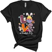 [Generic] Love Teacher, Cute Easter Day Leopard Plaid Bunny Egg, Matching Egg Hunting Group Unisex T-Shirt