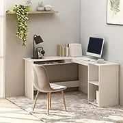 vidaXL L-Shaped Corner Desk - White Engineered Wood Desk, Office/Study Room Furniture with Sliding Keyboard Tray and Shelving