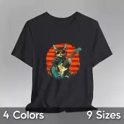 Vintage Rockstar Cat Unisex T-Shirt Cool Retro Cat Shirt Jersey Short Sleeve Tee