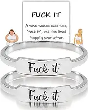 [Wryhaul] 2 PCS Fuck It Dainty Bar Ring, Fuck It and Begin Again Ring, Fuck Trauma Stackable Rings Ring, Inspirational Friendship Ring, Fuck It Engraved Minimalist Ring for Women Men