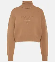 [Prada] Prada Logo wool and cashmere turtleneck sweater AU 16 brown
