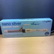 Conair Pro Nano Silver Ceramic Tools 1” Nano Clip/Clipless Curling Iron. New