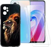 Printed TPU Case + 2-Pack Tempered Glass Screen Protector Compatible with Oppo A96 4G, Artistic Slim Shockproof Cover, Anti-Scratch, Full Protection