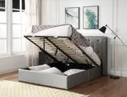 Empress Premium PU Fabric Double Bed Frame Silver Gaslift
