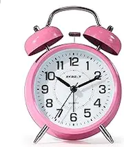 AYRELY® Super Loud Twin Bell Alarm Clock for Heavy Sleepers, 4-Inch Silent Non-Ticking Quartz with Backlight, Metal Cute Clock for Kids' Rooms (Pink)
