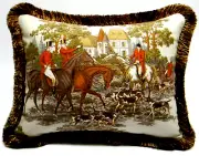 Vintage Equestrian English Fox hunt designer accent Pillow /With insert