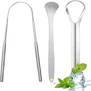 KOLZEMV Tongue Cleaner, 3-Piece Tongue Scraper Stainless Steel Set, Tongue Scraper, Tounge Scraper for Adults Oral Care, Tongue Scraper Against Bad Breath Tongue Brush Heals Bad Breath