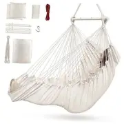 Hammock Chair, Hanging Chair with 3 Cushions and Foot Rest Support, White