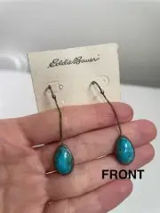 Eddie Bauer Sterling Silver Turquoise Earrings Dangly Teardrop Gemstone NWT