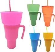 Stadium Tumbler Snack Bowl, 2-in-1 Snack Tumbler with Straw, Leakproof Snack and Drink Cup, Snack Containers for and Beverage, Reusable Snack Cups for Travel, Park, Home, Cinema or Movie Center