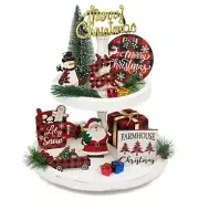 Christmas Decor-Farmhouse Rustic Country Winter Tiered Tray Christmas Decor S...