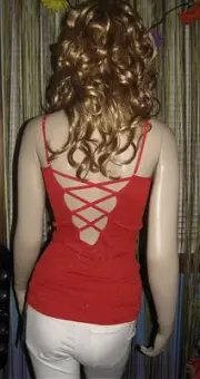 NEW! FREE PEOPLE Stretchy SEAMLESS CAGE BACK Metallic Lurex CAMI TOP XS/S M/L