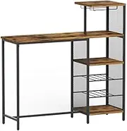 Artiss Industrial Bar Table 122cm with Wine Rack & Cup Holder - Multi-Layer Metal Frame Organiser for Kitchen, Cafe & Home Entertaining (Walnut MDF Top)
