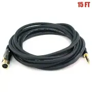 15FT Premium XLR 3-Pin Female to 6.35mm 1/4" TRS Male Mic Microphone Cable Gold