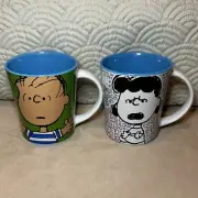 NWT Lot Of 2 Peanuts Lucy And Linus 15 Oz Ceramic Coffee Mugs- Gibson Overseas